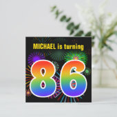 Fun Fireworks + Rainbow Pattern "86" Birthday # Kaart (Staand voorkant)