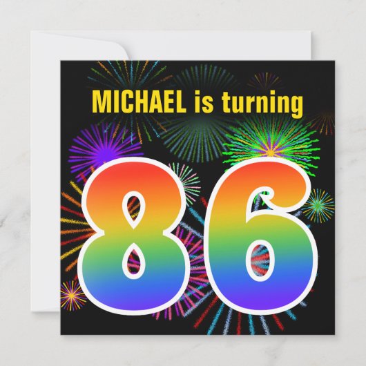 Fun Fireworks + Rainbow Pattern "86" Birthday # Kaart (Voorkant)