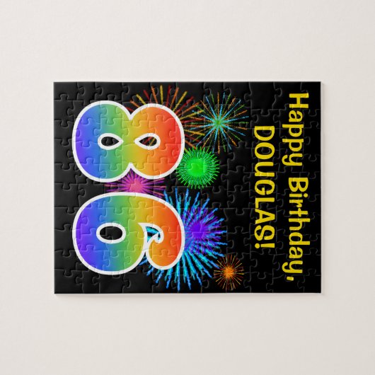 Fun Fireworks + Rainbow Pattern "86" Birthday # Legpuzzel (Horizontaal)