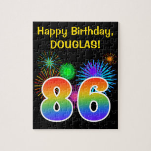 Fun Fireworks + Rainbow Pattern "86" Birthday # Legpuzzel