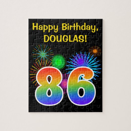 Fun Fireworks + Rainbow Pattern "86" Birthday # Legpuzzel (Verticaal)