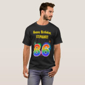 Fun Fireworks + Rainbow Pattern "86" Birthday # T-shirt (Voorkant volledig)