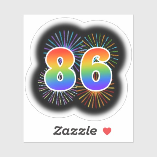 Fun Fireworks + Rainbow Pattern "86" Event # Sticker (Vel)