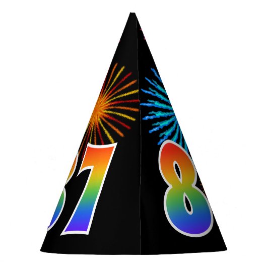 Fun Fireworks + Rainbow Pattern "87" Birthday # Feesthoedjes (Achterkant)