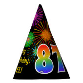 Fun Fireworks + Rainbow Pattern "87" Birthday # Feesthoedjes (Rechts)