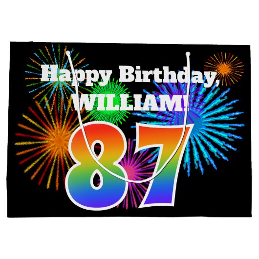 Fun Fireworks + Rainbow Pattern "87" Birthday # Groot Cadeauzakje (Achterkant)