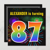 Fun Fireworks + Rainbow Pattern "87" Birthday # Kaart (Voorkant / Achterkant)
