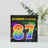 Fun Fireworks + Rainbow Pattern "87" Birthday # Kaart (Staand voorkant)