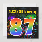 Fun Fireworks + Rainbow Pattern "87" Birthday # Kaart (Voorkant)