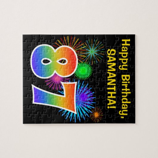 Fun Fireworks + Rainbow Pattern "87" Birthday # Legpuzzel (Horizontaal)