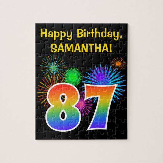 Fun Fireworks + Rainbow Pattern "87" Birthday # Legpuzzel (Verticaal)