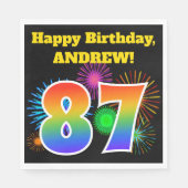 Fun Fireworks + Rainbow Pattern "87" Birthday # Servet (Voorkant)