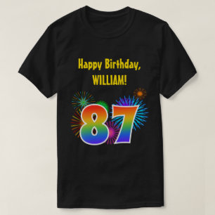 Fun Fireworks + Rainbow Pattern "87" Birthday # T-shirt