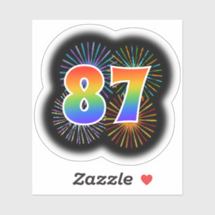 Fun Fireworks + Rainbow Pattern "87" Event # Sticker