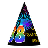 Fun Fireworks + Rainbow Pattern "88" Birthday # Feesthoedjes (Links)