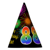 Fun Fireworks + Rainbow Pattern "88" Birthday # Feesthoedjes (Rechts)