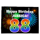 Fun Fireworks + Rainbow Pattern "88" Birthday # Groot Cadeauzakje (Achterkant)