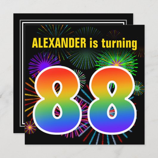 Fun Fireworks + Rainbow Pattern "88" Birthday # Kaart (Voorkant / Achterkant)