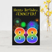 Fun Fireworks + Rainbow Pattern "88" Birthday # Kaart (Gele Bloem)
