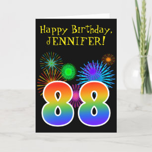 Fun Fireworks + Rainbow Pattern "88" Birthday # Kaart