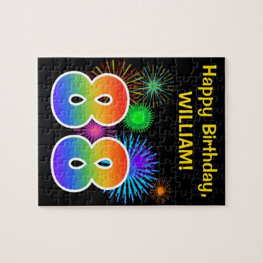 Fun Fireworks + Rainbow Pattern "88" Birthday # Legpuzzel (Horizontaal)