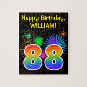 Fun Fireworks + Rainbow Pattern "88" Birthday # Legpuzzel