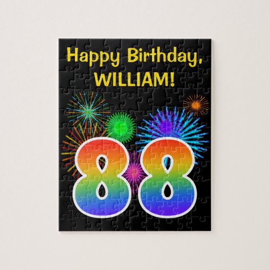Fun Fireworks + Rainbow Pattern "88" Birthday # Legpuzzel (Verticaal)