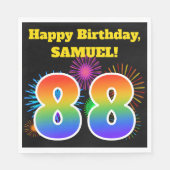 Fun Fireworks + Rainbow Pattern "88" Birthday # Servet (Voorkant)