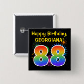 Fun Fireworks + Rainbow Pattern "88" Birthday # Vierkante Button 5,1 Cm (Voorkant /achterkant)