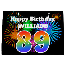 Fun Fireworks + Rainbow Pattern "89" Birthday # Groot Cadeauzakje