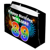 Fun Fireworks + Rainbow Pattern "89" Birthday # Groot Cadeauzakje (Achterkant Gekanteld)