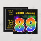 Fun Fireworks + Rainbow Pattern "89" Birthday # Kaart (Voorkant / Achterkant)