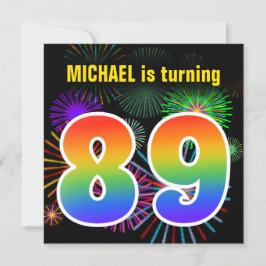 Fun Fireworks + Rainbow Pattern "89" Birthday # Kaart