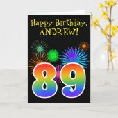 Fun Fireworks + Rainbow Pattern "89" Birthday # Kaart (Gele Bloem)