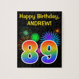 Fun Fireworks + Rainbow Pattern "89" Birthday # Legpuzzel