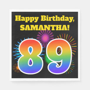 Fun Fireworks + Rainbow Pattern "89" Birthday # Servet