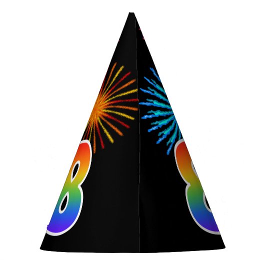 Fun Fireworks + Rainbow Pattern "8" Birthday # Feesthoedjes (Achterkant)