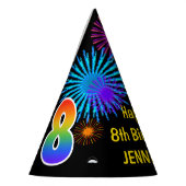 Fun Fireworks + Rainbow Pattern "8" Birthday # Feesthoedjes (Links)