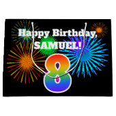 Fun Fireworks + Rainbow Pattern "8" Birthday # Groot Cadeauzakje (Voorkant)