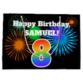 Fun Fireworks + Rainbow Pattern "8" Birthday # Groot Cadeauzakje (Achterkant)