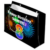 Fun Fireworks + Rainbow Pattern "8" Birthday # Groot Cadeauzakje (Voorkant Gekanteld)
