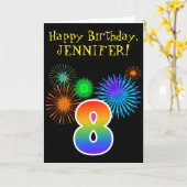 Fun Fireworks + Rainbow Pattern "8" Birthday # Kaart (Gele Bloem)