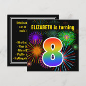 Fun Fireworks + Rainbow Pattern "8" Birthday # Kaart (Voorkant / Achterkant)