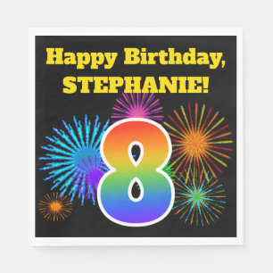 Fun Fireworks + Rainbow Pattern "8" Birthday # Servet