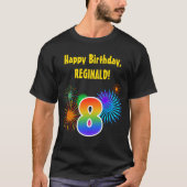 Fun Fireworks + Rainbow Pattern "8" Birthday # T-shirt (Voorkant)
