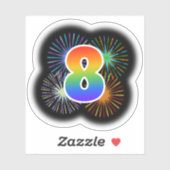 Fun Fireworks + Rainbow Pattern "8" Event # Sticker (Vel)