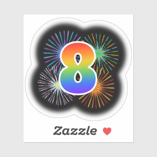 Fun Fireworks + Rainbow Pattern "8" Event # Sticker (Vel)