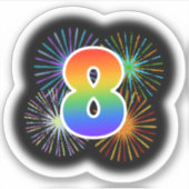 Fun Fireworks + Rainbow Pattern "8" Event # Sticker (Voorkant)