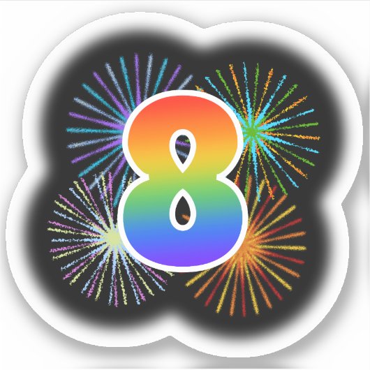 Fun Fireworks + Rainbow Pattern "8" Event # Sticker (Voorkant)