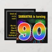 Fun Fireworks + Rainbow Pattern "90" Birthday # Kaart (Voorkant / Achterkant)
